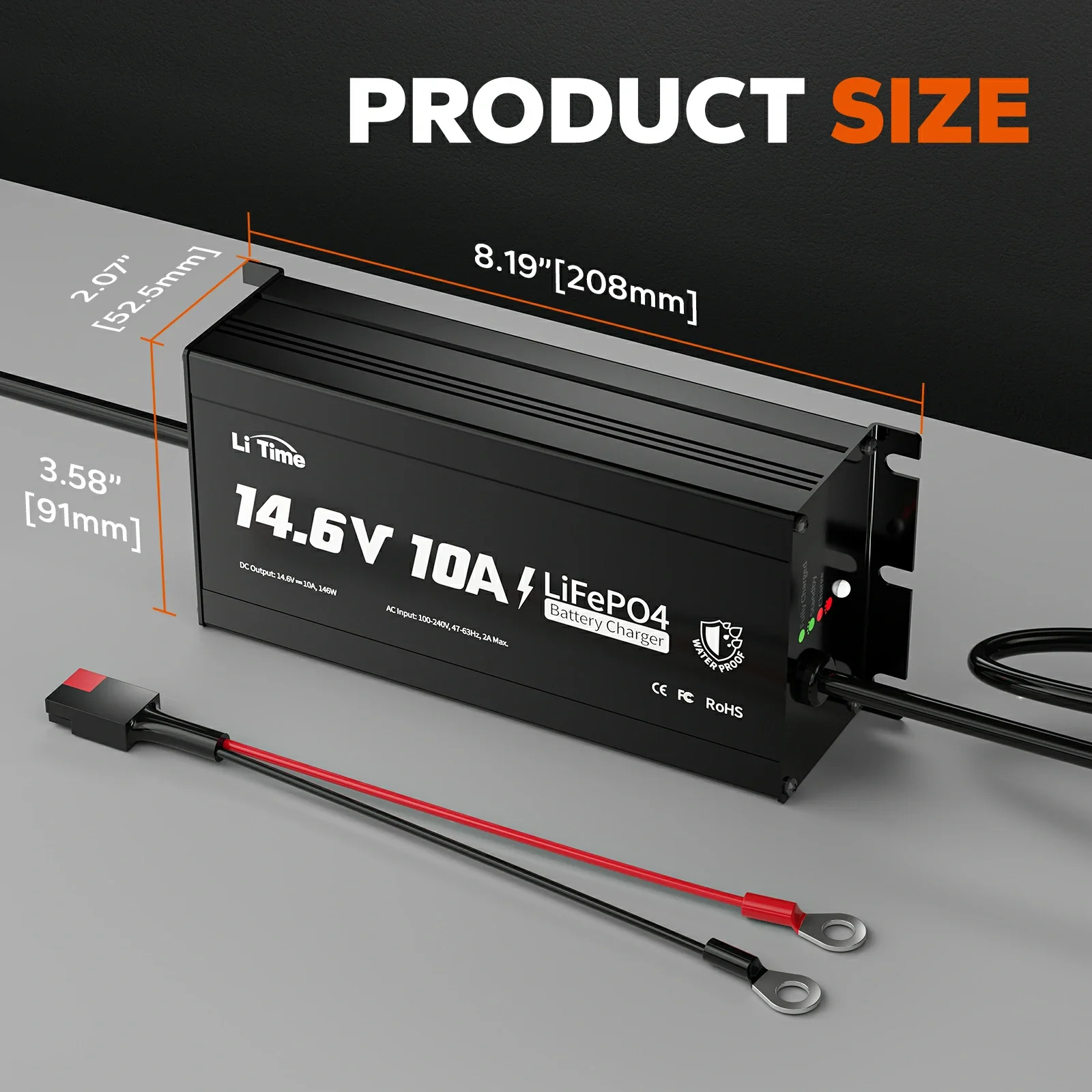 ✅Like New✅LiTime 12V (14.6V) 10A Lithium Battery Charger IP65 Waterproof