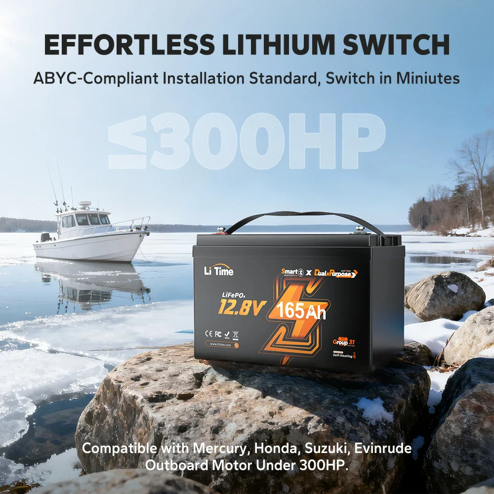 LiTime 12V 165Ah 1200 CCA Dual Purpose Marine Lithium Battery | Bluetooth & Auto Heating