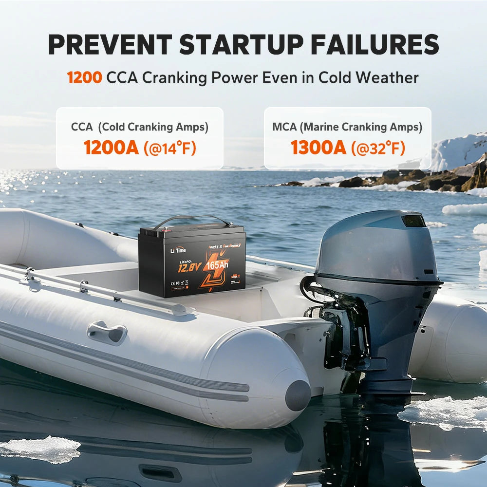 LiTime 12V 165Ah 1200 CCA Dual Purpose Marine Lithium Battery | Bluetooth & Auto Heating