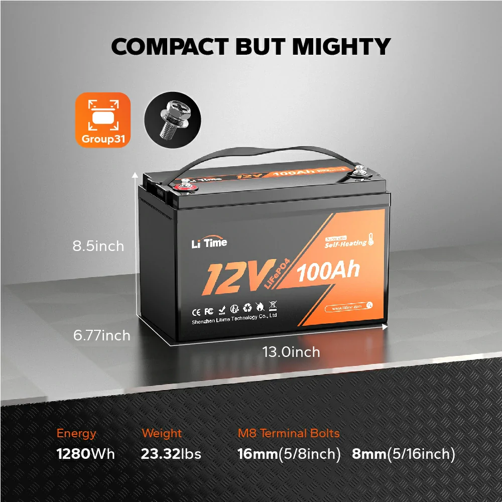 ✅Like New✅LiTime 12V 100Ah Self Heating LiFePO4 Lithium Battery